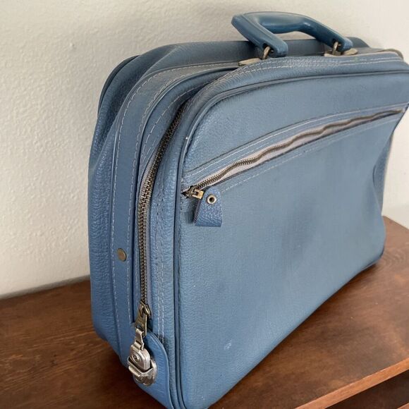 Vintage Bantam Travelware Overnight Suitcase Bag Blue Carry-on *READ* - Picture 10 of 13
